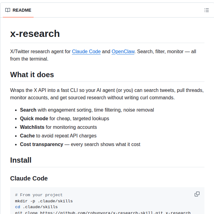 Rohunvora X Research Skill screenshot