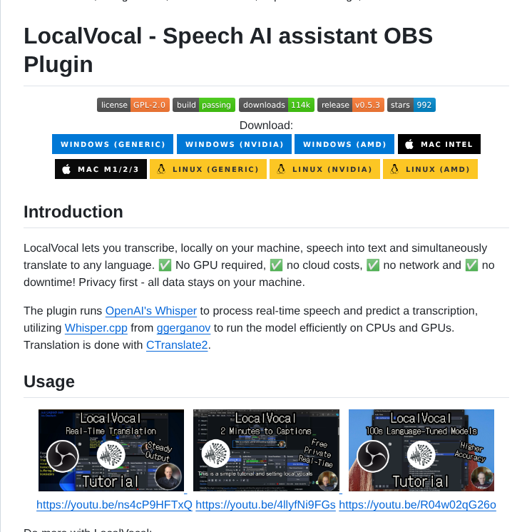 Royshil Obs Localvocal screenshot