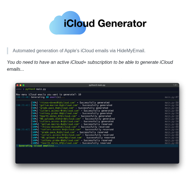 Rtunazzz Hidemyemail Generator screenshot