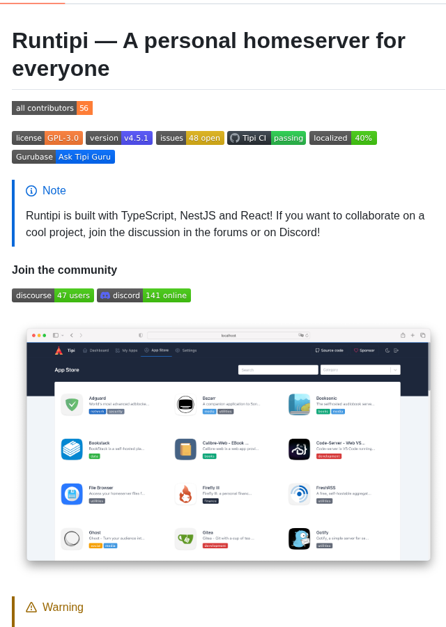 Runtipi Runtipi screenshot