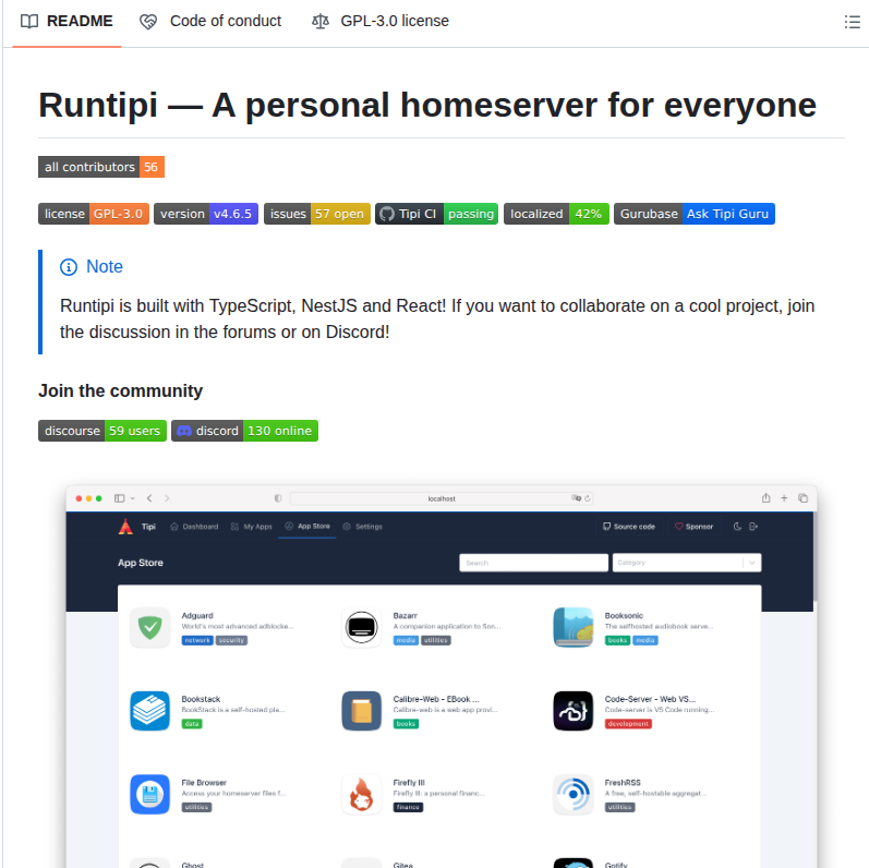 Runtipi Runtipi screenshot