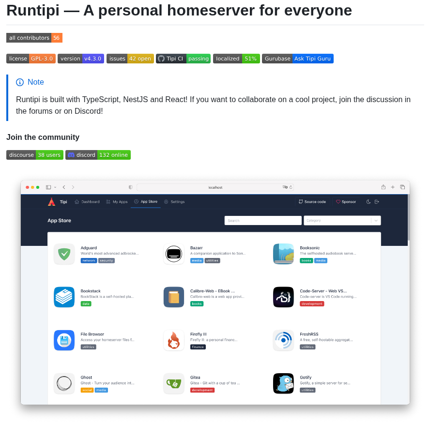 Runtipi Runtipi screenshot