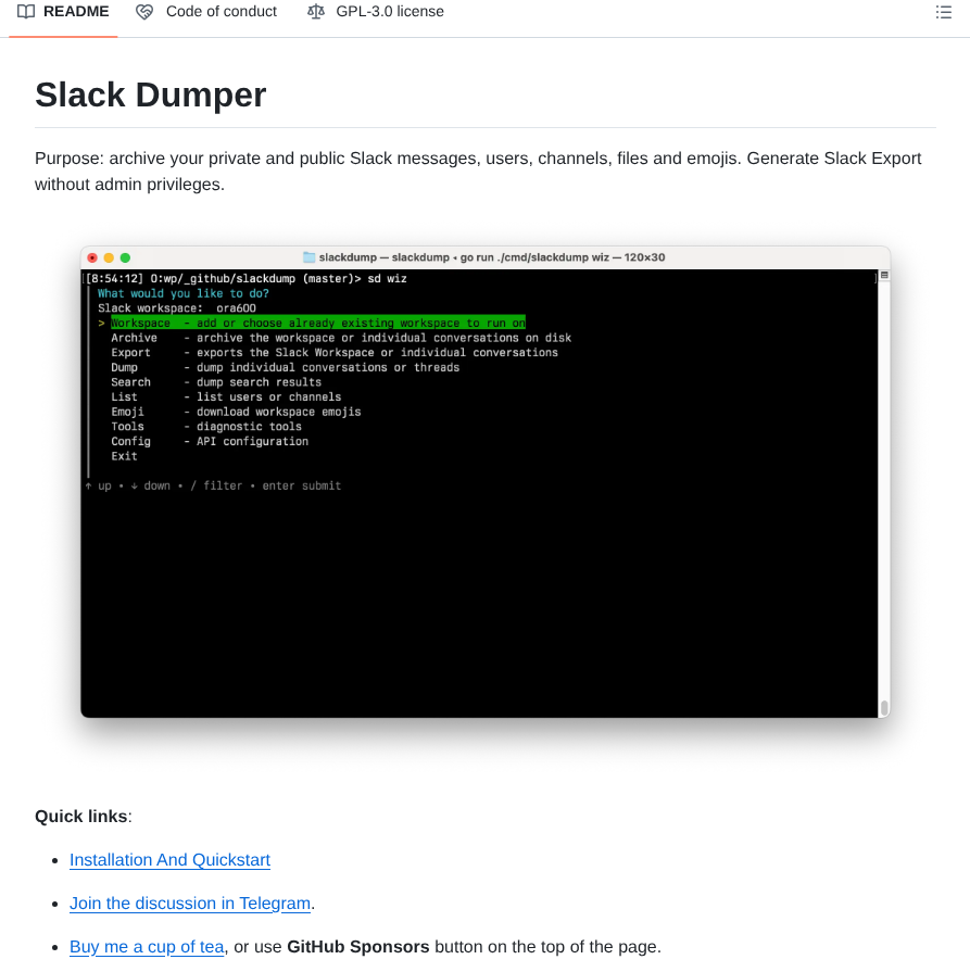 Rusq Slackdump screenshot