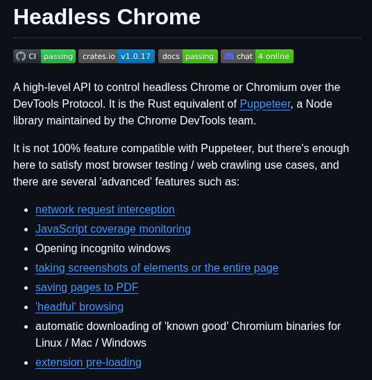 Rust Headless Chrome Rust Headless Chrome screenshot
