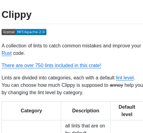 Rust Lang Rust Clippy screenshot