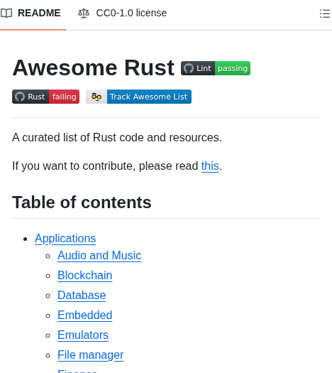 Rust Unofficial Awesome Rust screenshot
