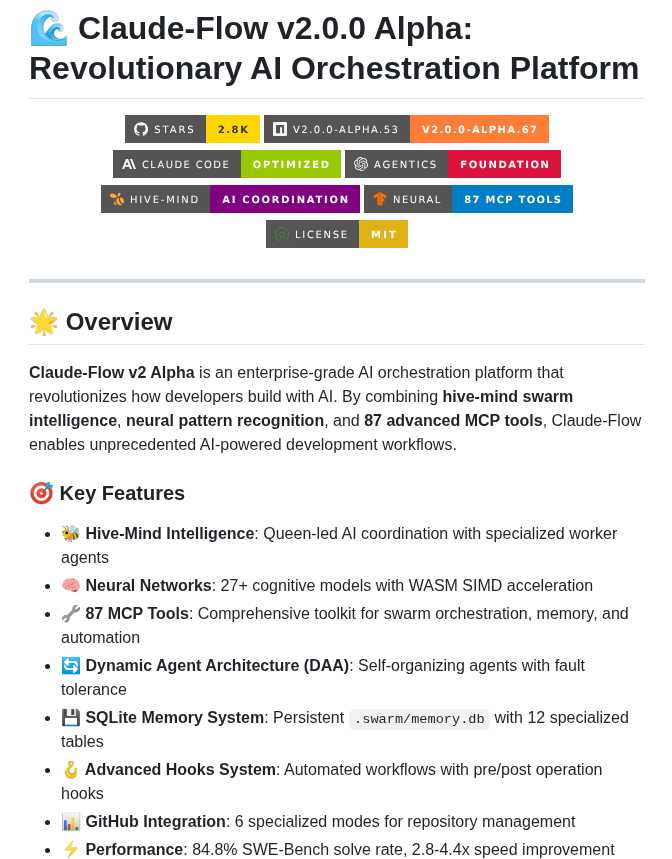 Ruvnet Claude Flow screenshot