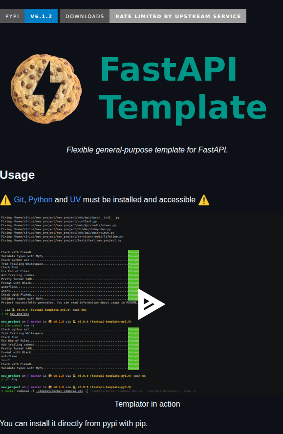 S3rius Fastapi Template screenshot