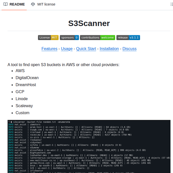 Sa7mon S3scanner screenshot