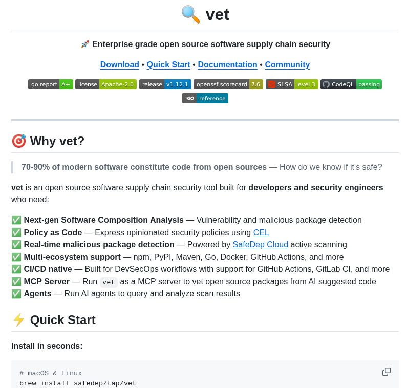 Safedep Vet screenshot