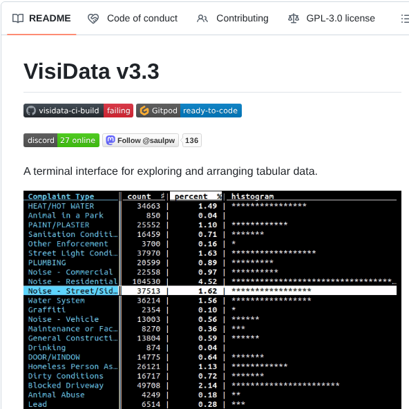 Saulpw Visidata screenshot