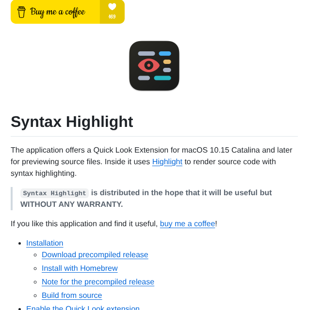 Sbarex Sourcecodesyntaxhighlight screenshot