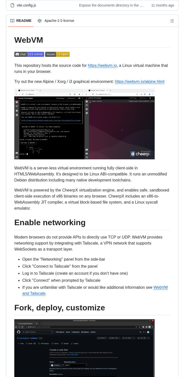 Leaningtech Webvm screenshot