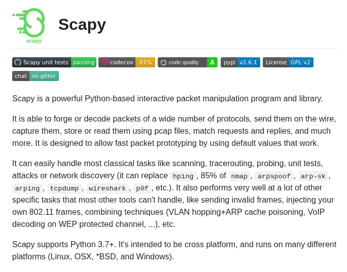 Secdev Scapy screenshot