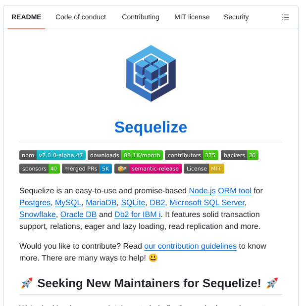 Sequelize Sequelize screenshot
