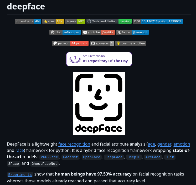 Serengil Deepface screenshot