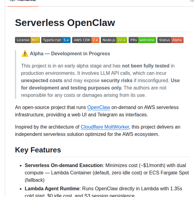 Serithemage Serverless Openclaw screenshot