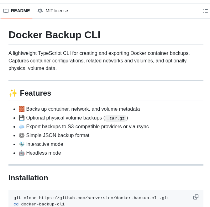 Serversinc Docker Backup screenshot