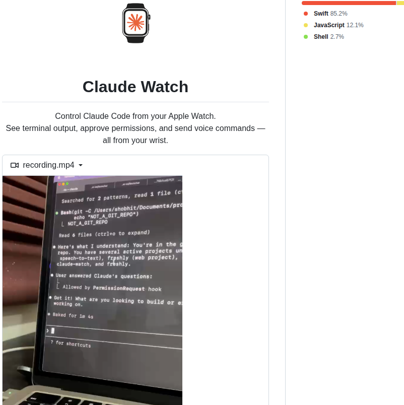 Shobhit99 Claude Watch screenshot