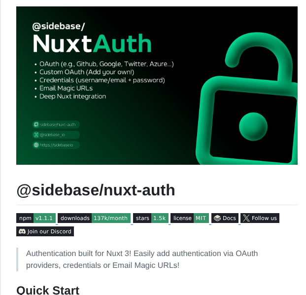 Sidebase Nuxt Auth screenshot