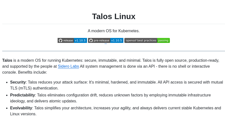 Siderolabs Talos screenshot
