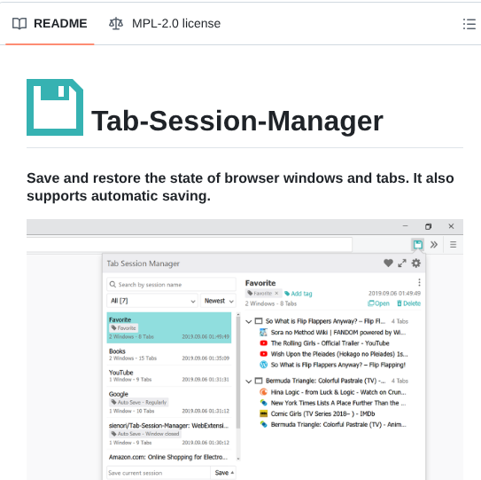 Sienori Tab Session Manager screenshot