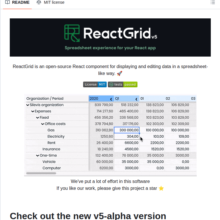 Silevis Reactgrid screenshot