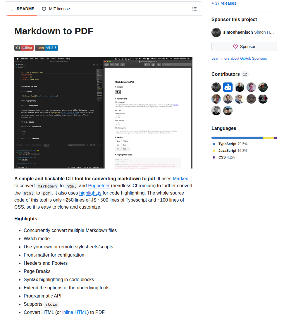 Simonhaenisch Md To Pdf screenshot