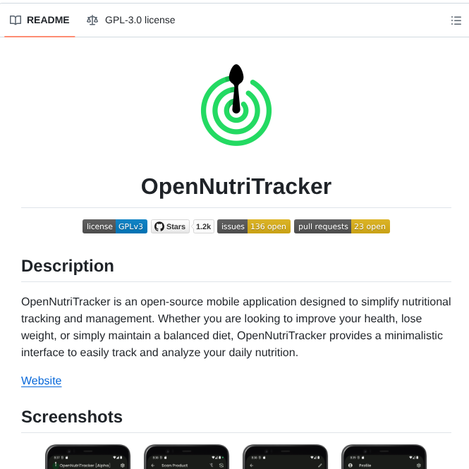 Simonoppowa Opennutritracker screenshot