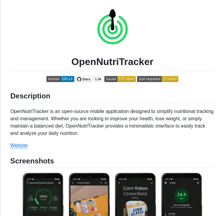 Simonoppowa Opennutritracker screenshot
