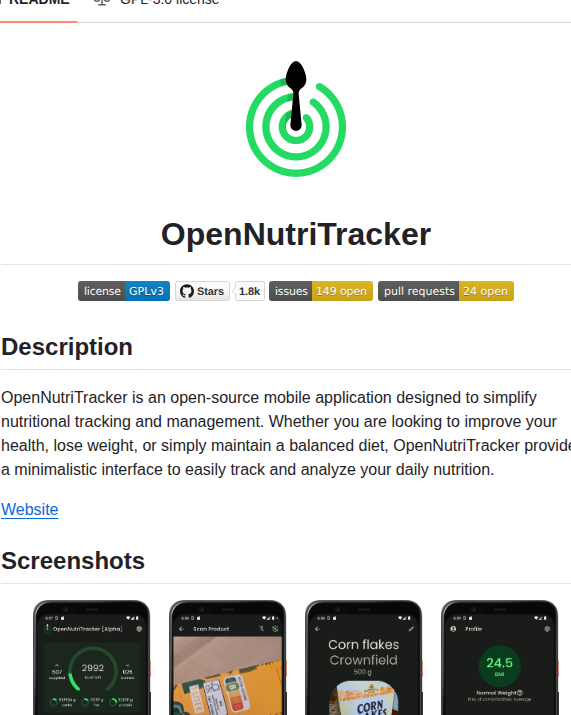 Simonoppowa Opennutritracker screenshot