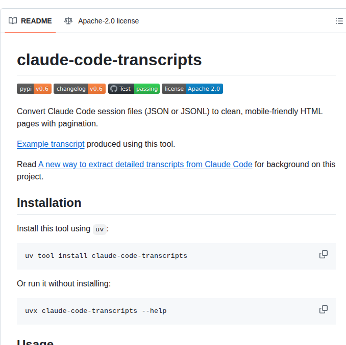 Simonw Claude Code Transcripts screenshot