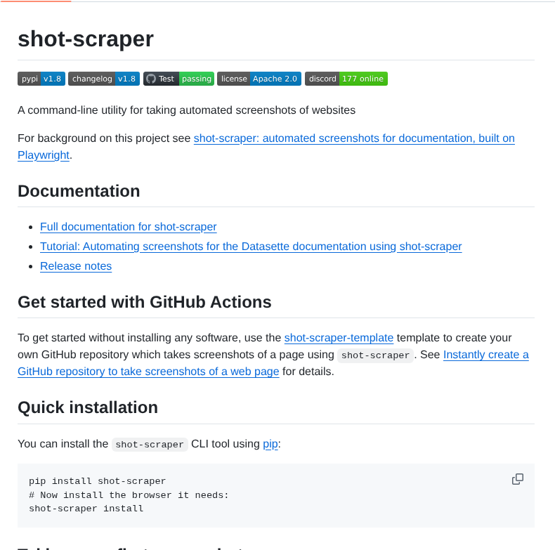 Simonw Shot Scraper screenshot
