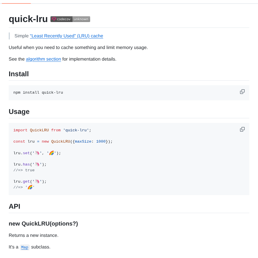 Sindresorhus Quick Lru screenshot