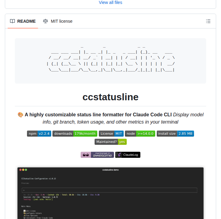 Sirmalloc Ccstatusline screenshot
