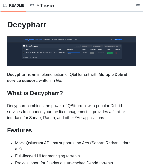 Sirrobot01 Decypharr screenshot