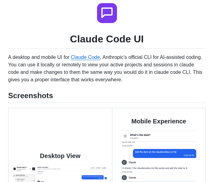 Siteboon Claudecodeui screenshot