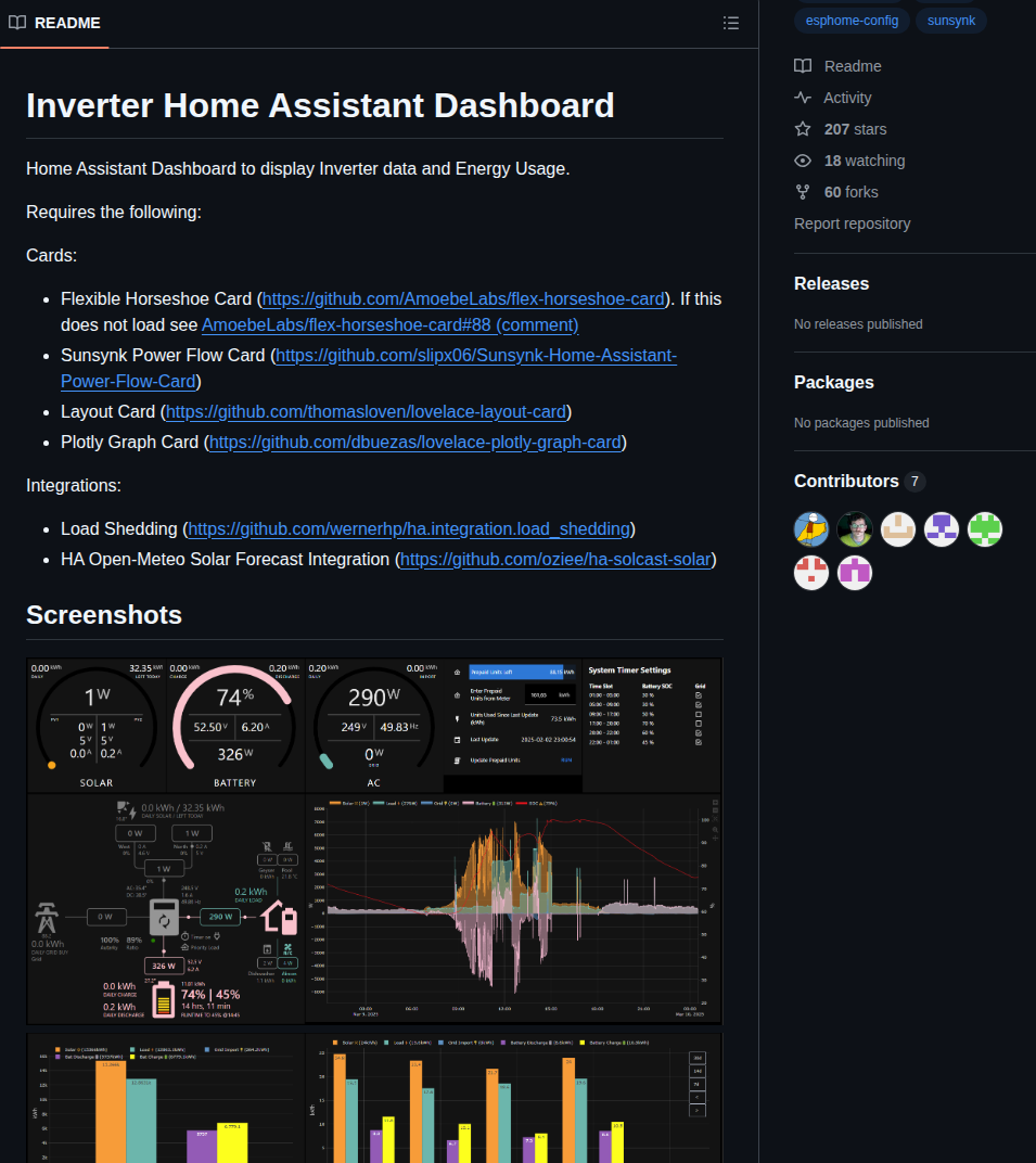 Slipx06 Sunsynk Home Assistant Dash screenshot