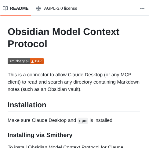 Smithery Ai Mcp Obsidian screenshot