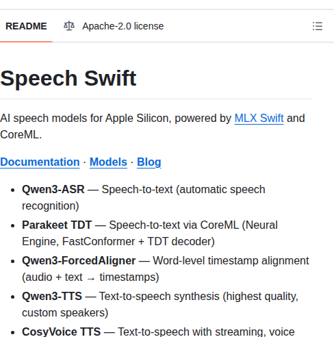 Soniqo Speech Swift screenshot