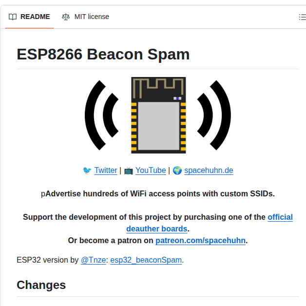 Spacehuhn Esp8266_beaconspam screenshot