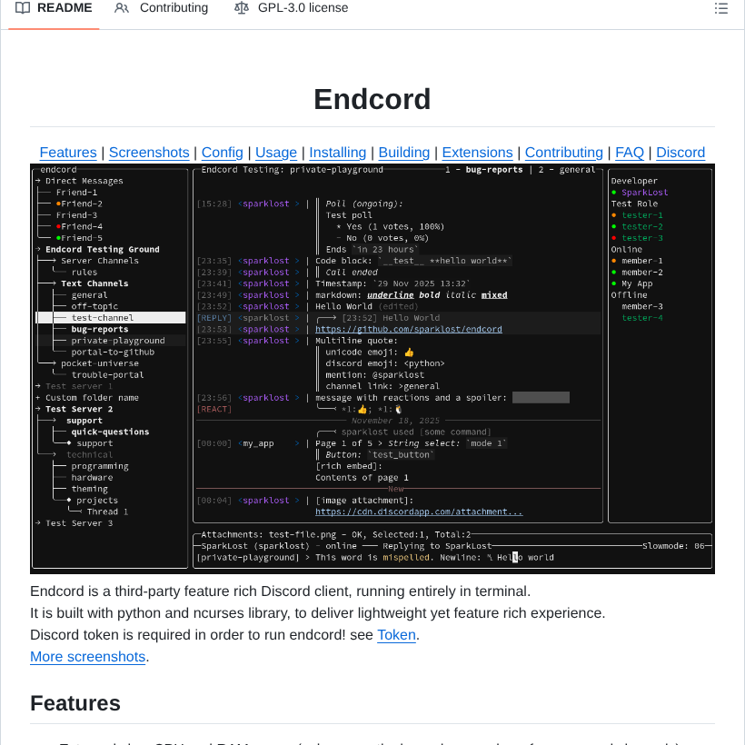 Sparklost Endcord screenshot