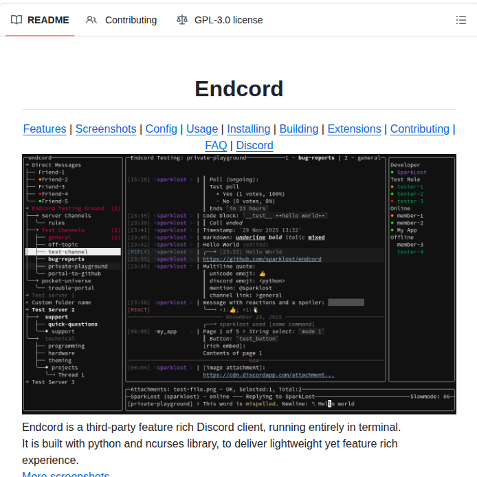 Sparklost Endcord screenshot