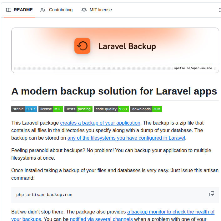 Spatie Laravel Backup screenshot