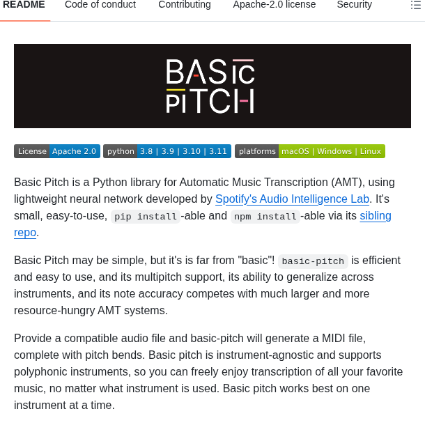 Spotify Basic Pitch screenshot