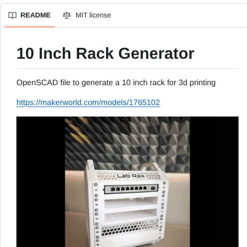 Spuder 10 Inch Rack Openscad screenshot