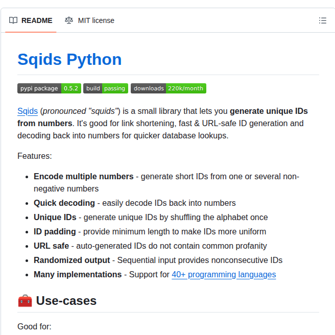 Sqids Sqids Python screenshot