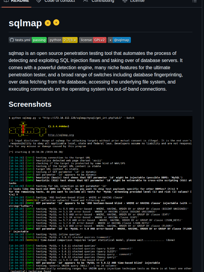 Sqlmapproject Sqlmap screenshot