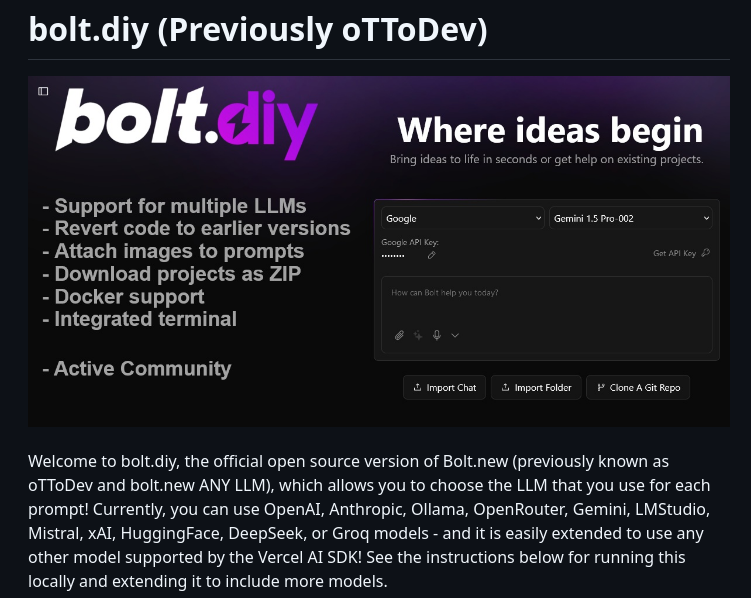 Stackblitz Labs Bolt.diy screenshot