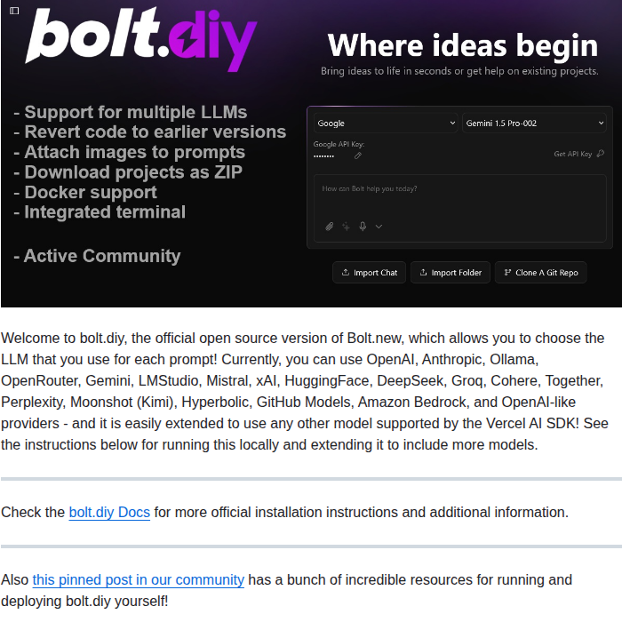 Stackblitz Labs Bolt.diy screenshot